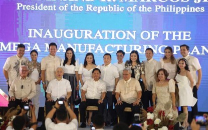 <p><strong>BOOSTING FOOD SECURITY.</strong> President Ferdinand R. Marcos Jr. (seated, center) and Batangas Governor Hermilando Mandanas (seated, left) grace the inauguration of the Mega Manufacturing Plant in Santo Tomas town, Batangas province on Wednesday (March 1, 2023). The manufacturing plant is expected to strengthen the food security campaign of the province and has employed more than 1,000 residents.<em> (Photo courtesy of Batangas PIO)</em></p>