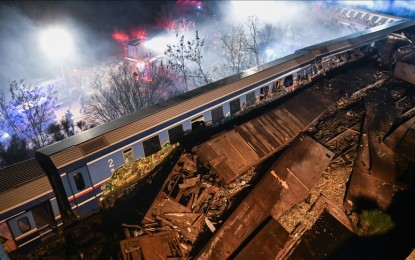 <p><strong>COLLISION.</strong> At least 32 died while several others were injured when a passenger train collided with a cargo train in Elassona municipality in northern Greece Tuesday evening, reports said Wednesday (Mar. 1, 2023).  <em>(Anadolu)</em></p>