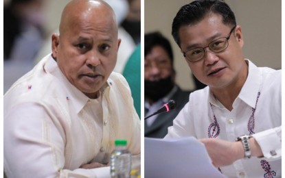 <p><strong>ROTC BILL.</strong> Senators Ronald Dela Rosa, who chairs the Senate Subcommittee on ROTC, with Senator Sherwin Gatchalian listen to inputs and sentiments from resource speakers during the last public hearing on the proposed reinstatement of the mandatory Reserve Officers Training Corps on Feb. 6, 2023. The two lawmakers said the training program should not be linked to the death of John Matthew Salilig who recently died during a fraternity initiation rite. <em>(Photo courtesy of Senate PRIB)</em></p>