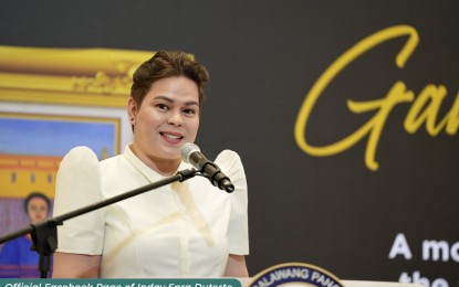 <p><strong>WOMEN FOR WOMEN</strong>. Vice President and Education Secretary Sara Duterte delivers her speech during the “Gamhanang Buwak: Flower Power” art exhibit on Wednesday (March 1, 2023). Duterte urged the women artists to continue inspire and empower other women. <em>(Photo courtesy of the Office of the Vice President)</em></p>