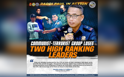 <p><strong>NPA LEADERS YIELD.</strong> Two ranking New People's Army (NPA) rebel leaders yielded to police authorities on March 1, 2023, in Bislig City and Cagwait town in Surigao del Sur province. Brig. Gen. Pablo Labra II, police director in Caraga Region, says the surrender came some three weeks before the celebration of the NPA anniversary on March 29. <em>(Photo courtesy of PRO-13)</em></p>
