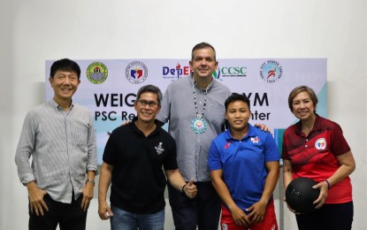 <p>The Philippine Sports Commission (PSC) Regional Training Center for weightlifting at the Labangon Elementary School in Cebu City was inaugurated on Thursday (March 2, 2023). The ribbon-cutting ceremony was graced by (from left) PSC Commissioners Edward Hayco and Walter Torres, chairperson Richard Bachmann, Tokyo Olympian and Southeast Asian Games double silver medalist Elreen Ando, and PSC Commissioner Olivia "Bong'' Coo. <em>(PSC photo)</em> </p>