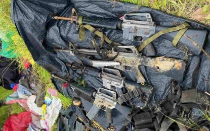 <p><strong>RECOVERED FIREARMS.</strong> The firearms of the three New People’s Army (NPA) rebels killed in an encounter with government forces in Sen. Ninoy Aquino town, Sultan Kudarat province on Thursday (March 2, 2023). The slain rebels belong to the NPA Guerilla Front 73 operating in South Central Mindanao, the military says. <em>(Photo courtesy of 603IBde)</em></p>