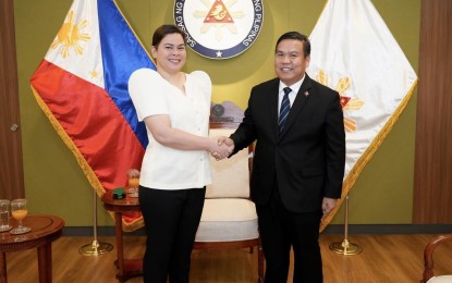 <p><strong>DIPLOMATIC TIES</strong>. Vice President Sara Duterte welcomes Lao Ambassador to the Philippines Sonexay Vannaxay during his visit on Tuesday (March 7, 2023).  Duterte said Laos expressed desire to further strengthen diplomatic ties with the Philippines. <em>(Photo courtesy of the Office of the Vice President)</em></p>