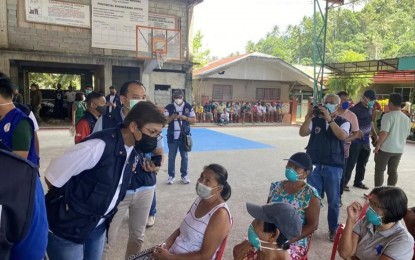 <p><strong>AID FOR OIL SPILL VICTIMS</strong>. Department of Health Officer in Charge Dr. Maria Rosario Singh-Vergeire visits Oriental Mindoro on Tuesday (March 7, 2023) to provide assistance to communities affected by the recent oil spill incident. An oil tanker carrying 800,000 liters of industrial oil sank off Naujan town, posing hazards to the residents and marine life. <em>(Photo courtesy of DOH CHD - Mimaropa)</em></p>
<p> </p>