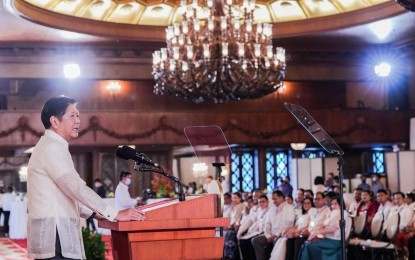 <p><strong>OUTSTANDING PUBLIC SERVICE</strong>. President Ferdinand R. Marcos Jr. recognizes the achievements made by “outstanding” government workers during the awarding ceremony at the Ceremonial Hall of Malacañan Palace on Wednesday (March 8, 2023). Marcos thanked them for going “the extra mile” in carrying out their mandates, being agents of progress, and sources of inspiration in their respective sectors and communities. (<em>Photo courtesy of Presidential Communications Office)</em></p>