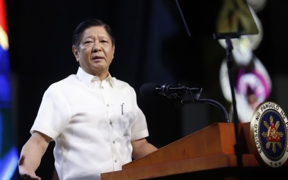 <p><strong>EMPOWERING LGUs.</strong> President Ferdinand R. Marcos Jr. delivers his speech during the Philippine Councilors League (PCL) National Convention 2023 at the World Trade Center in Pasay City on Thursday (March 9, 2023). Marcos rallied the support of local legislators for the passage of the administration’s legislative priorities, especially measures aimed at empowering local government units. <em>(PNA photo by Alfred Frias)</em></p>
