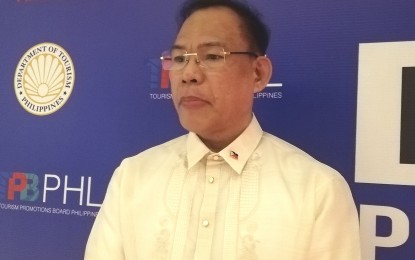<p><strong>BEIJING LAUNCH</strong>. Erwin Batane, Philippine tourism attaché in Beijing, sees more Chinese tourists to visit the Philippines under the ‘Bisita Be My Guest’ (BBMG) program that was launched in Beijing on March 11, 2023. He said the target is to lure at least 500,000 Chinese tourists to visit the country in 2023. <em>(PNA photo by Liza T. Agoot)</em></p>