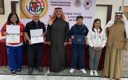 <p>Antonio Joseph Javines (3rd from right) at the International Shooting Sports Federation (ISSF) Olympic Trap Training Camp in Kuwait.<em> (Contributed photo)</em></p>