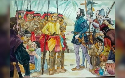 <p><strong>FIRST CIRCUMNAVIGATION.</strong> An art showing the hospitality of locals of Homonhon Island in Guiuan, Eastern to Ferdinand Magellan and his crew that took place in 1521. The local government has lined up activities to commemorate the 502nd anniversary of the First Circumnavigation of the world. <em>(Photo courtesy of Guiuan local government unit)</em></p>