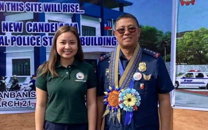 <p><strong>BREAKING GROUND</strong>. Philippine National Police (PNP) Chief, Gen. Rodolfo Azurin Jr., is shown with Quezon Rep. David Suarez’s representative, Kenee Soler, at the groundbreaking rites for the new Candelaria municipal police station on Tuesday (March 21, 2023). The soon-to-rise building will be funded by the PNP national office in the amount of PHP17.9 million. <em>(Photo courtesy of Rep. David Suarez’s District Office)</em></p>