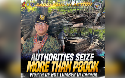 <p><strong>ENVIRONMENTAL LAW ENFORCEMENT.</strong> Brig. Gen. Pablo Labra II, director of the Police Regional Office 13 (Caraga Region), reports the confiscation of more than PHP800,000 worth of hot logs and forest products during the one-day environmental law enforcement on March 21, 2023. Labra also acknowledged the support of the other law enforcement agencies on the success of the operation.<em> (Photo courtesy of PRO-13 Information Office)</em></p>