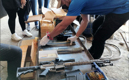 <p><strong>OPLAN PAGLALANSAG. </strong> Operatives of the Criminal Investigation and Detection Group seized assorted short and high-powered firearms and ammunition from a sugar mill in Sta. Catalina, Negros Oriental on Friday (March 24, 2023) by virtue of a search warrant issued by a Mandaue City court. The sugar mill is reportedly owned by former Negros Oriental Gov. Pryde Henry Teves. <em>(Contributed photo)</em></p>