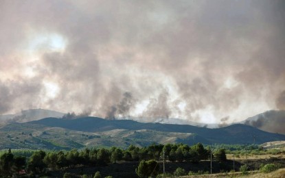 <p>Photo taken on July 20, 2022 shows smoke caused by a wildfire rising in Ateca, Aragon, Spain. <em>(Aragon Government/Handout via Xinhua)</em></p>