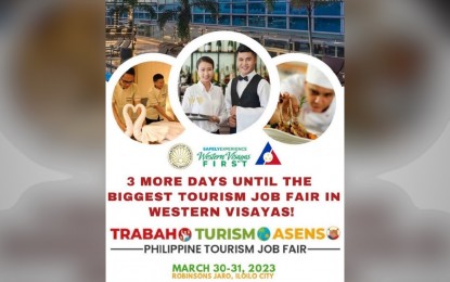 <p><strong>JOBS AVAILABLE</strong>. The Department of Tourism (DOT) is inviting jobseekers to avail of the opportunities during their job fair to be held in Iloilo City on March 30 and 31, 2023. DOT Western Visayas Director Crisanta Marlene Rodriguez said on Tuesday (March 28) that they have 2,279 vacancies. <em>(Courtesy of DOT 6)</em></p>