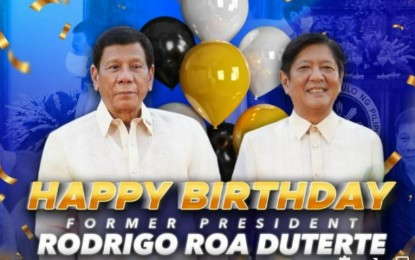 <p>President Ferdinand R. Marcos Jr. (right) and his predecessor, former president Rodrigo R. Duterte (left) <em>(Screengrab from Bongbong Marcos' Facebook page)</em></p>