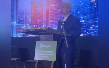 <p><strong>ENHANCING CONNECTIVITY</strong>. Trade and Industry Secretary Alfredo Pascual delivers his speech at the Urban Land Institute of the Philippines Conference 2023 at the Grand Hyatt Manila in Taguig City on Wednesday (March 29, 2023). Pascual highlighted the Marcos administration's push for improving physical and digital infrastructure in the country. <em>(Photo courtesy of DTI)</em></p>