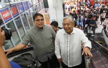<p><strong>PITX INSPECTION.</strong> Transportation Secretary Jaime Bautista (right) and Metropolitan Manila Development Authority (MMDA) acting Chair Romando Artes during an inspection of the Paranaque Integrated Terminal Exchange (PITX) in this undated photo. Artes announced that provincial buses will be allowed to pass through Epifanio Delos Santos Avenue (EDSA) at select hours from Monday (March 25, 2024) to Tuesday and at all hours from Wednesday to Sunday. <em>(PNA file photo by Yancy Lim)</em></p>