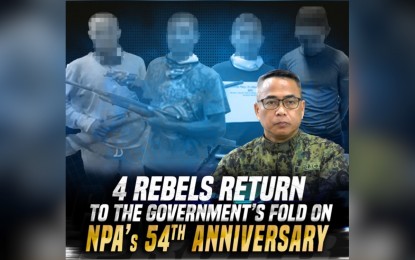 <p><strong>MORE SURRENDERS.</strong> Four more communist New People’s Army rebels operating in the Caraga Region decided to abandon the group and return to mainstream society in Agusan del Norte and Agusan del Sur provinces on March 29, 2023. Brig. Gen. Pablo Labra II, the regional police director, said among the surrenderers was an NPA collector in the past three years. <em>(Photo courtesy of PRO-13)</em></p>