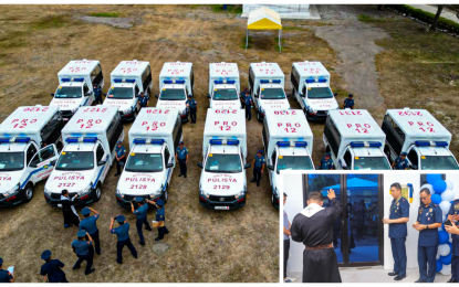 <p><strong>LUCKY 13.</strong> The 13 brand-new Toyota patrol cars that are expected to enhance the capability of the Soccsksargen police in the campaign against criminality in their area of responsibility. The patrol cars, amounting to PHP2.5 million each, and the newly constructed PHP6.7 million multi-purpose building (inset) were turned over to the regional police in General Santos City on Thursday (March 30, 2023).<em> (Photo courtesy of PRO-12)</em></p>