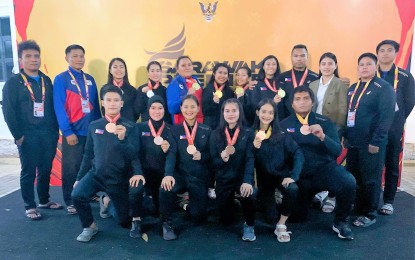 <p><strong>SUCCESSFUL CAMPAIGN</strong>. The Philippine team that won 11 medals at the Sarawak Premier International Silat Championships in Malaysia on Feb. 28 - March 6, 2023. A total of 28 Filipino athletes will compete in the 32nd Southeast Asian Games that will be hosted for the first time by Cambodia in May. <em>(Contributed photo) </em></p>