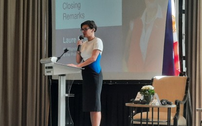 <p style="text-align: left;"><strong>NEW TRADING SCHEME.</strong> British Ambassador to the Philippines Laure Beaufils delivers her speech at the launch of the British Investment Partnerships (BIP) in the Philippines at The Peninsula Manila, Makati City on Thursday (March 30, 2022). Aside from the BIP, the British government will also launch the Developing Countries Trading Schemes this year. <em>(PNA photo by Kris Crismundo)</em></p>
