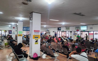 <p><strong>NOWHERE TO GO</strong>. The stranded passengers waiting at the Matnog Port in Sorsogon province. More than 1,900 passengers are stranded at the four main ports in Bicol region as sea travel was suspended by authorities due to Tropical Depression Amang, the Office of Civil Defense in the region reported on Wednesday (April 12, 2023). <em>(Photo from Matnog MDRRMO's Facebook page)</em></p>