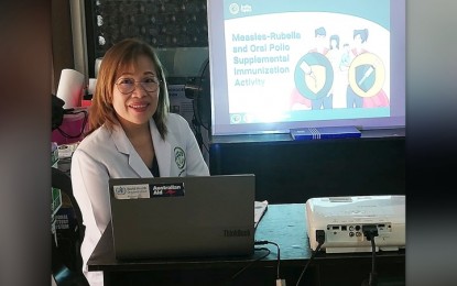 <p><strong>IMMUNIZATION</strong>. National Immunization Program Coordinator, Dr. Maria Jennifer Anceno, confirms the measles outbreak in Iloilo City in a press conference on Thursday (April 13, 2023). She announced this as the city government prepares for the conduct of the Measles-Rubella and Oral Polio Vaccine Supplemental Immunization Activity (MR OPV SIA) that will start anytime between May 2-15, 2023. <em>(PNA photo by PGLena)</em></p>