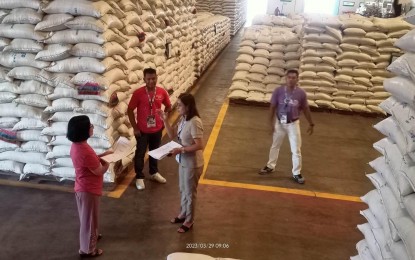 <p><strong>INVENTORY</strong>. Workers of the National Food Authority in Ilocos Norte province conduct an inventory of stocks in Laoag City on March 29, 2023. The food agency assured it has enough stocks for the rainy days. <em>(Photo courtesy of NFA Ilocos Norte)</em></p>
