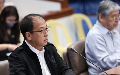 <p>Department of National Defense chief Carlito Galvez, Jr. attends on Wednesday (April 19, 2023) the Senate Committee on Foreign Affairs inquiry on the 2014 Enhanced Defense Cooperation Agreement (EDCA). During the hearing, Galvez explained the reasons for choosing the four additional EDCA sites, three of which are located in Northern Luzon. <em>(Photo by Senate PRIB) </em></p>