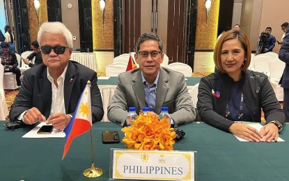 <p><strong>OPTIMISTIC</strong>. Team Philippines head of delegation Walter Torres (center) with Deputy Chef de Mission Irene Soriano (right) and Philippine Paralympic Committee President Michael Barredo during the 12th ASEAN Para Games 1st Chef de Mission meeting in Cambodia on March 30, 2023. Torres is optimistic that the national para-athletes will perform well in the June 3-9 tournament. <em>(Contributed photo)</em></p>