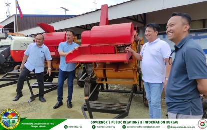 <p><strong>SUPPORT TO FARMERS.</strong> Dinagat Islands Gov. Nilo Demerey Jr. (2nd from left) leads the turnover of over PHP7.4 million worth of farm equipment to seven farmers' associations from the different towns on Wednesday (April 19, 2023). The machinery aims to help the farmers increase their productivity. <em>(Photo courtesy of Dinagat Islands provincial government)</em></p>