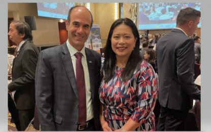 <p><strong>TOURISM INVESTMENT</strong>. Israel Ambassador to the Philippines Ilan Fluss and TIEZA Assistant Chief Operating Officer Karen Mae Sarinas-Baydo during the general membership meeting of the Israel Chamber of Commerce of the Philippines on Thursday (April 19, 2023). The Philippines has invited members of an Israeli business group to look into investment opportunities in the country's tourism. <em>(Photo courtesy of Israel Embassy in Manila)</em></p>