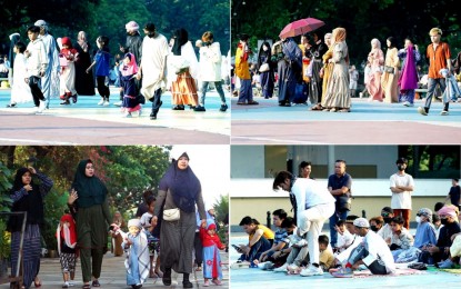 <p><strong>EID'L FITR.</strong> Filipino Muslims gather on the eve of the Eid'l Fitr feast at the Quezon Memorial Circle on Friday (April 21, 2023). Eid'l Fitr, which marks the end of the holy month of Ramadan, is one of the most important religious holidays celebrated by Muslims worldwide. <em>(PNA photos by Ben Briones)</em></p>