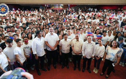 <p><strong>SEA GAMES SEND-OFF.</strong> President Ferdinand R. Marcos Jr. (center) leads the send-off ceremony for the Philippine delegation to the 32nd Southeast Asian Games at the Philippine International Convention Center in Pasay City on Monday (April 24, 2023). The biennial meet will be held from May 5 to 17. <em>(PNA photo by Rey Baniquet)</em></p>