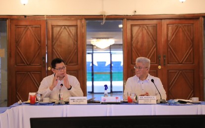 <p><strong>ASSISTANCE FOR FORMER REBELS.</strong> Defense Undersecretary Angelito De Leon (left), newly appointed chairperson of Task Force Balik Loob (TFBL), presided over the meeting that reviewed the benefits for former rebels (FRs) and their other concerns. He was assisted by acting TFBL executive director Arsenio R. Andolong. <em>(Photo courtesy of DND) </em></p>
