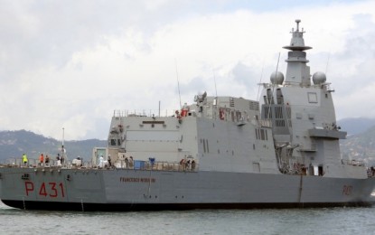 <p><strong>UPCOMING VISIT.</strong> Italian Navy vessel Francesco Morosini during its participation in the Operations Atalanta to contribute to the maritime security in the Western Indian Ocean and the Red Sea this month. The patrol ship is expected to make a port visit in Manila in July as Rome seeks to increase interaction with the Philippine Navy.<em> (Photo courtesy of European Union Naval Forces-Operation ATALANTA)</em></p>