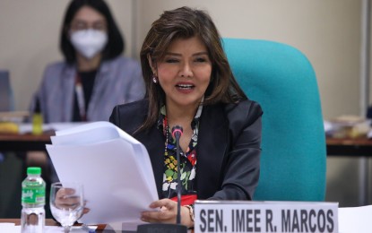 <p><strong>SCRUTINY</strong>. Committee on Foreign Relations chair Senator Imee Marcos asks representatives of government agencies about the benefits of the Double Taxation Avoidance agreement between the Philippines and Brunei during a Senate hearing on Tuesday (April 25, 2023). Marcos' panel will study the agreement further before bringing it to the Senate plenary for concurrence. <em>(Courtesy of Senate-PRIB)</em></p>