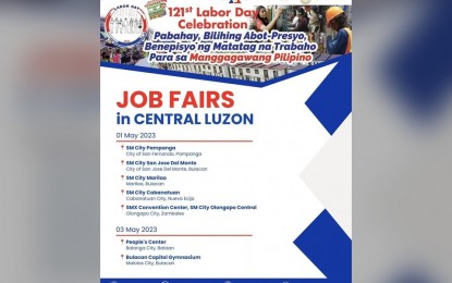 <p><strong>JOB FAIRS</strong>. The Department of Labor and Employment will conduct seven job fairs in different venues in Central Luzon. This is in line with the 121st Labor Day celebration. <em>(Infographic courtesy of DOLE Region 3)</em></p>