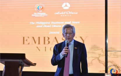 <p>UK Prime Minister's Trade Envoy to ASEAN Richard Graham during a speech at the Embassy Night reception in Hotel Okura, Pasay City on Wednesday night (April 26, 2023). <em>(Photo courtesy of the Philippine Business and News/Monsi Serrano) </em></p>