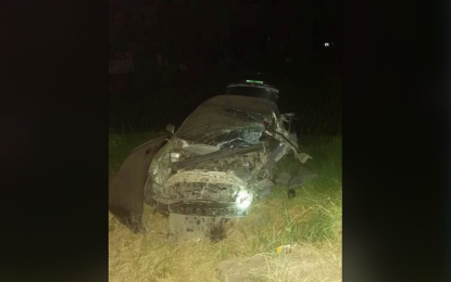 <p><strong>ILL-FATED VEHICLE.</strong> The car driven by Corporal Teodolfo Garavilles, a member of the Kabacan municipal police station, after it collided head-on with a pick-up truck in Barangay Osias, Kabacan, North Cotabato on Wednesday night (April 26, 2023). The police officer died instantly in the incident.<em> (Photo courtesy of Kabacan MPS)</em></p>