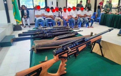 <p><strong>MORE SURRENDERERS.</strong> The latest batch of 14 Bangsamoro Islamic Freedom Fighters (BIFF) who surrendered to the military in Maguindanao del Sur province on Wednesday (April 26, 2023). At least 80 BIFF members have yielded to the military in Central Mindanao this year alone. <em>(Photo courtesy of 6ID)</em></p>