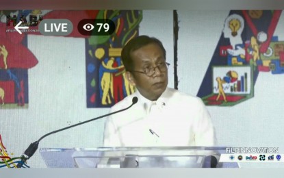 <p><strong>INNOVATION.</strong> Socioeconomic Planning Secretary Arsenio Balisacan delivers his speech at the National Innovation Day 2023 celebration at the Philippine International Convention Center, Pasay City on April 28, 2023. Balisacan highlighted the need to create an innovation ecosystem to foster creativity among local industries. <em>(Screenshot from Facebook livestream of NEDA)</em></p>