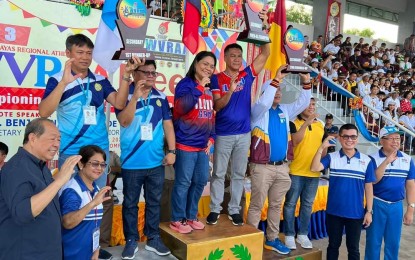 <p><strong>WINNERS</strong>. The Department of Education awards the winning delegation for the regular games secondary level of the Western Visayas Regional Athletic Association meet held in Aklan on April 30. DepEd regional information officer Hernani Escullar Jr., in an interview on Wednesday (May 3, 2023), said they hoped to retain its place if not clinch a higher spot in the Palarong Pambansa 2023 set from July 29 to Aug. 5 in Marikina City. <em>(Photo courtesy of Ramir Uytico FB page)</em></p>