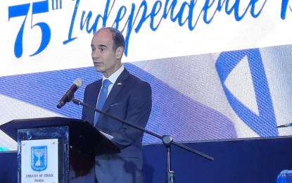 <p><strong>INDEPENDENCE DAY CELEB.</strong> Israel Ambassador to the Philippines Ilan Fluss delivers a speech during the 75th Israel Independence Day celebration at the Manila Hotel on Thursday night (May 4, 2023). He said Israel wanted to take a "major" part in the Horizon 3 of the AFP modernization program.<em> (Photo by Joyce Rocamora)</em></p>