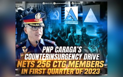 <p><strong>BIG SCORE.</strong> The Police Regional Office (PRO) 13 (Caraga) reported on Friday (May 5, 2023) the arrest and surrender of 256 leaders and members of the communist New People’s Army during the first quarter of 2023. At least 113 firearms and 73 explosive devices were also handed over by the surrenderers to PRO-13 during the period.<em> (Photo courtesy of PRO-13)</em></p>