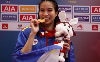 <p>Jamie Christine Lim, karate gold medal, under-61kg women’s individual kumite <em>(Courtesy of POC-PSC Media Bureau)</em></p>