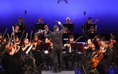 <p><strong>ITALIAN MUSIC.</strong> Manila Symphony Orchestra, under the baton of Marlon Chen, performs opera music of Italian composer Giuseppe Verdi at the Ateneo de Manila University's (ADMU) Areté in Quezon City on Sunday (May 7, 2023). The classical music concert was organized by the Italian Embassy in Manila and the ADMU. <em>(PNA photo by Avito Dalan)</em></p>
