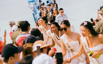 <p><br /><strong>TOURISM BOOST</strong>. Miss Universe Philippines candidates get a warm welcome in Kalanggaman island during their tour on May 3, 2023. The host town of Palompon town in Leyte province is optimistic that the visit of delegates to the island will raise the interest of visitors to explore the town’s picturesque island. <em>(Photo courtesy of Miss Universe Philippines)</em></p>