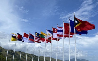 <p>Flags of ASEAN member countries and Timor-Leste flying at one of the venues of the 42nd ASEAN Summit in the Golo Mori Convention Center, Labuan Bajo on Monday (May 8, 2023). <em>(ANTARA/Shofi Ayudiana)</em></p>